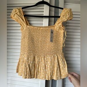 Abercrombie Yellow Polka Dot Smocked Top NWT